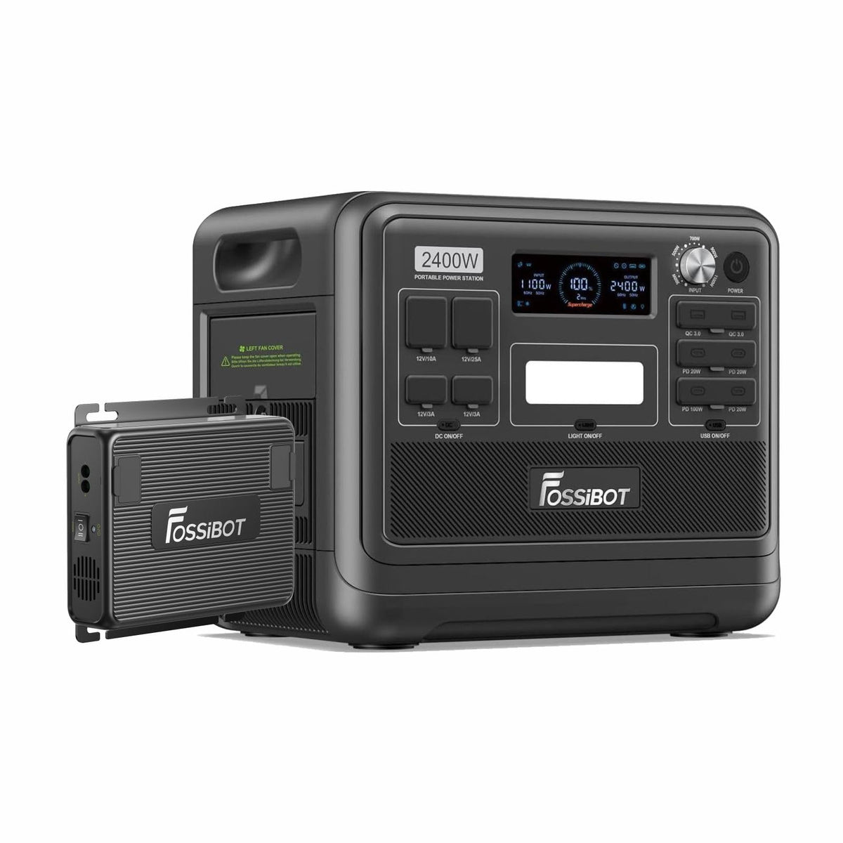 FOSSiBOT Update F2400 Portable Power Station for air conditioning | Lightweight, silent, and 2048Wh LiFePO4,3 x 240V AC Outputs 2400W,100W USB-C Output,for RV/Camping/Home/emergency