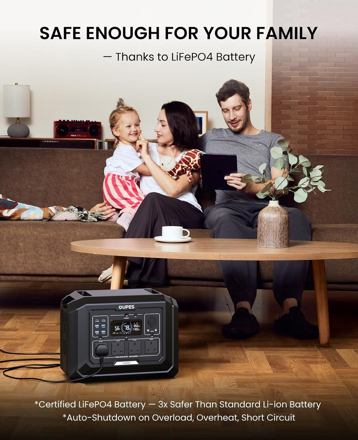 OUPES Mega 1 Portable Power Station 2000W, 1024Wh LiFePO4 Battery Station, 36 Min Fast Charge, 100W USB-C Output, Capacity Expandable to 5kWh, UPS, Solar Generator for Home Backup, Camping, Off-grid