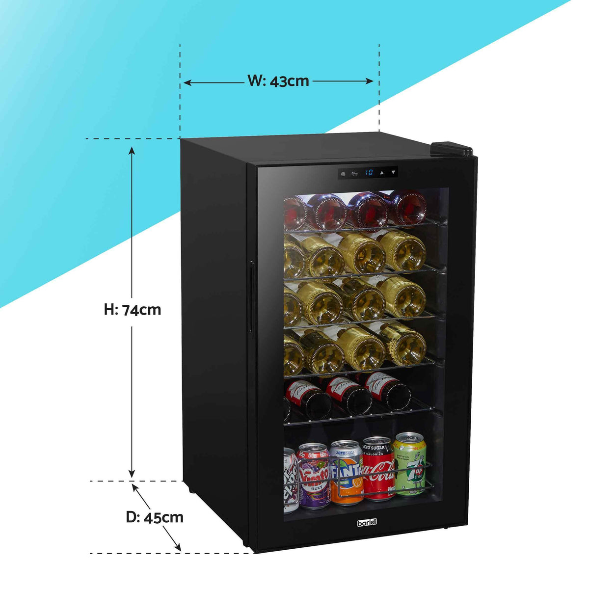 24 Bottle Wine Cooler Fridge with Digital Touch Screen Controls & LED Light, Black - DH9