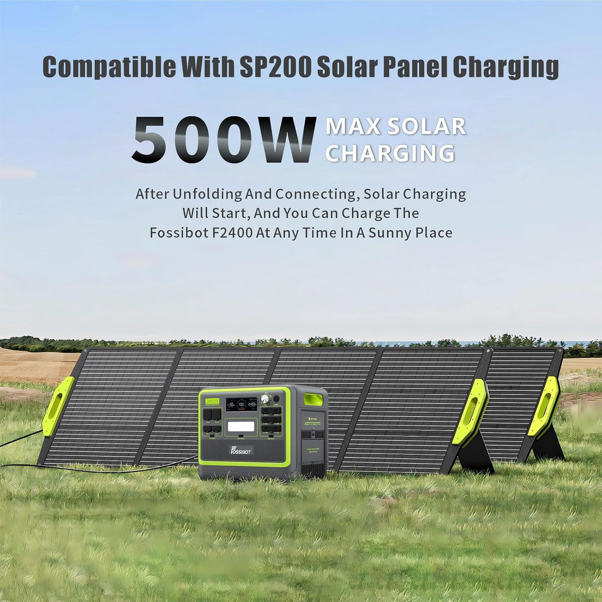 FOSSiBOT Update F2400 Portable Power Station for air conditioning | Lightweight, silent, and 2048Wh LiFePO4,3 x 240V AC Outputs 2400W,100W USB-C Output,for RV/Camping/Home/emergency