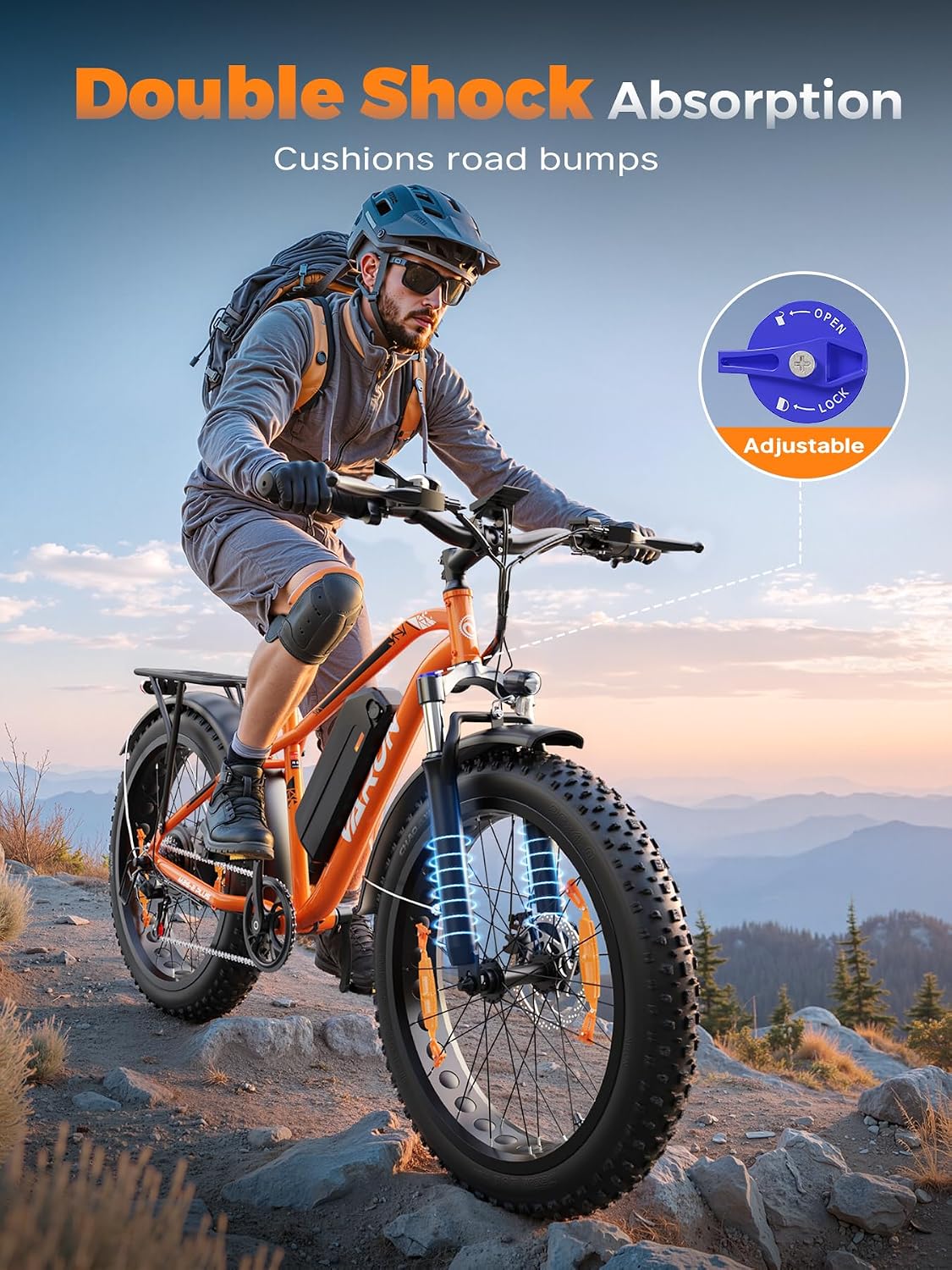 VARUN 26" 4.0 Fat Tire Electric Bike with 48V 18Ah Battery, 95+ Miles Range | 250W 80Nm Motor, Rear Rack, Max 330LBS, 7 Speed, All-Terrain Electric Bicycle for Off Road & Commute