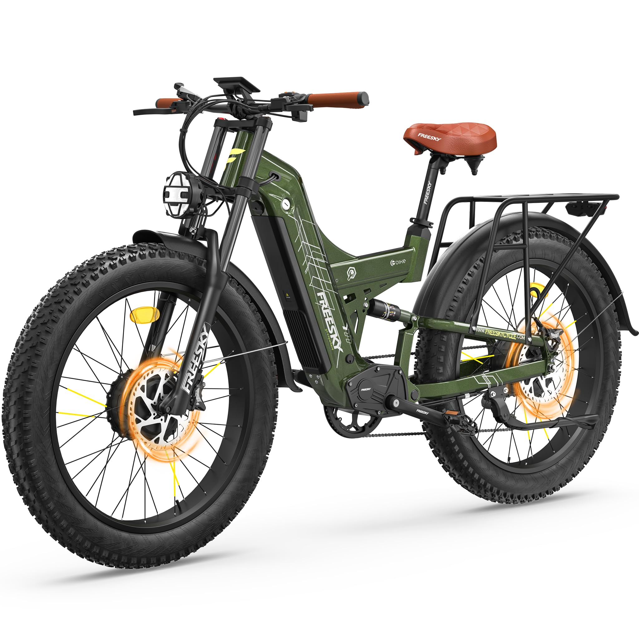 FREESKY Warrior Pro 240NM Dual Motor Electric Bike for Adults, 48V 30Ah LG Cells Battery 190KM Long Range AWD Electric Mountain Bike, 26" Fat tyre All-Terrain Electric Bicycle Full Suspension E-Bike