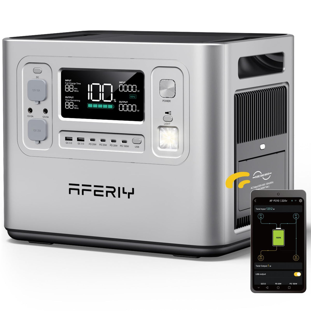 AFERIY Portable Power Station 2400W, 2048Wh Power Station LiFePO4 Backup Battery, Quick Charge in 1.5H, 240V AC Outlets, UPS, Solar Generator, Electric Generator for RV/Camping/Home, 7-Year Warranty