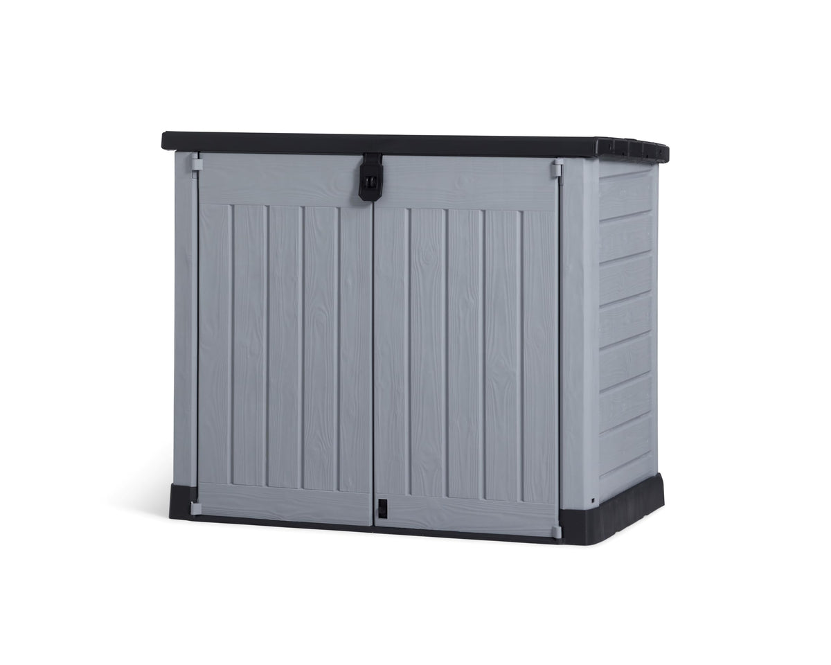Keter Store It Out Pro Outdoor Garden Furniture Storage Shed Beige with Brown Lid Fade Free All Weather Resistant Safe and Secure Zero Maintenance 5 year Warranty