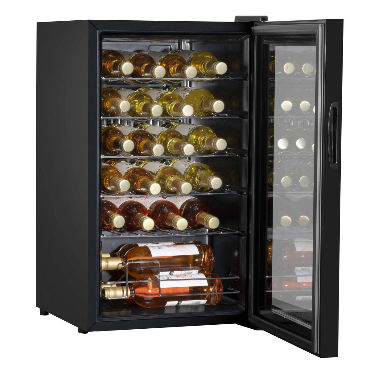 24 Bottle Wine Cooler Fridge with Digital Touch Screen Controls & LED Light, Black - DH9
