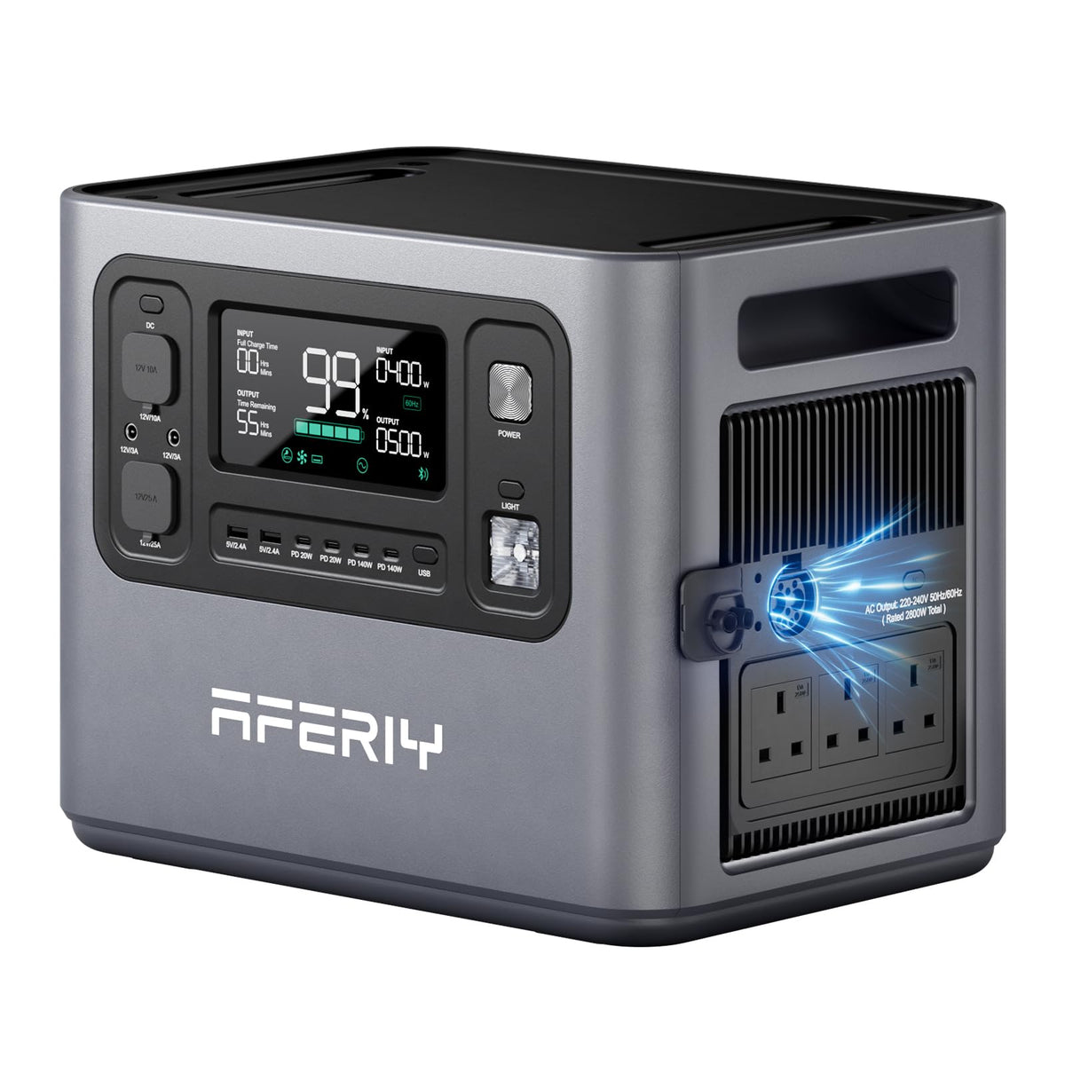 AFERIY Portable Power Station 2400W, 2048Wh Power Station LiFePO4 Backup Battery, Quick Charge in 1.5H, 240V AC Outlets, UPS, Solar Generator, Electric Generator for RV/Camping/Home, 7-Year Warranty