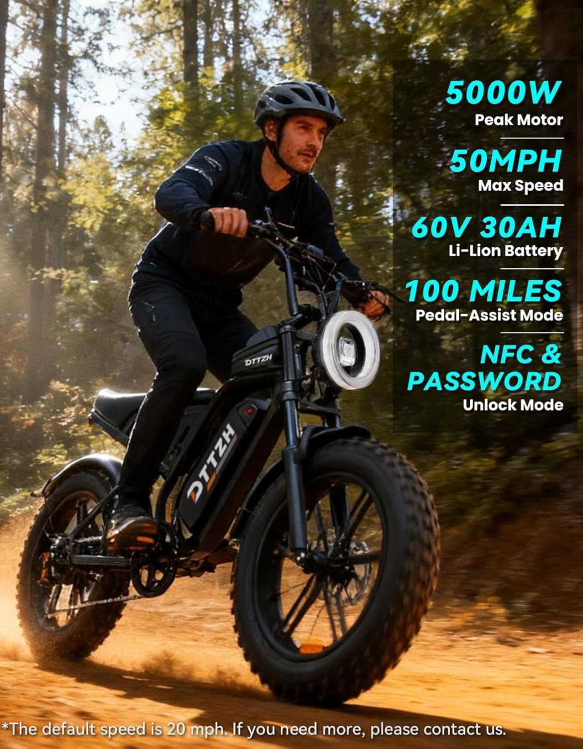 F6/F6S/F6PRO Electric Bike for Adults with NFC & Password Unlock, 5000/2000/1500W, 50/40/33MPH, 60V 30Ah, 48V 15/25Ah E-Bike, 100-60 Miles Electric Motorcycle, 20" Fat Tire Electric Dirt Bike