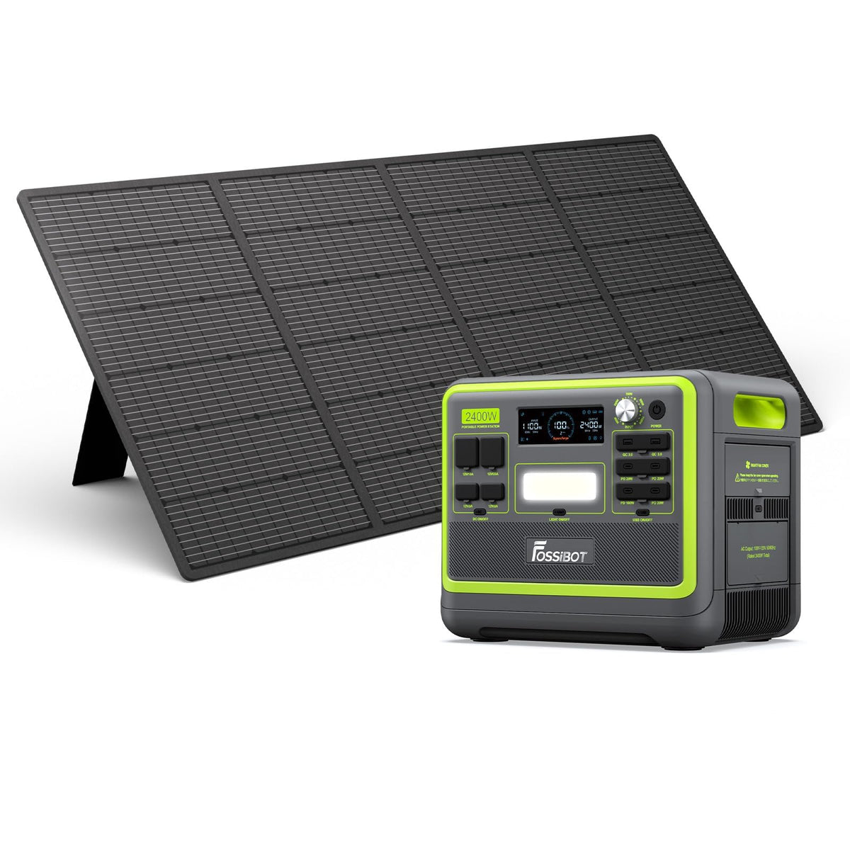 FOSSiBOT Update F2400 Portable Power Station for air conditioning | Lightweight, silent, and 2048Wh LiFePO4,3 x 240V AC Outputs 2400W,100W USB-C Output,for RV/Camping/Home/emergency