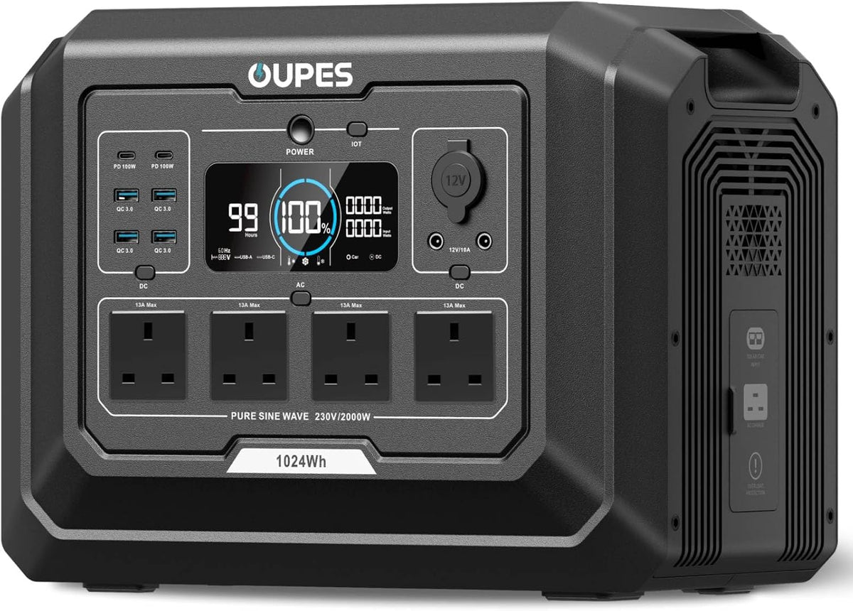 OUPES Mega 1 Portable Power Station 2000W, 1024Wh LiFePO4 Battery Station, 36 Min Fast Charge, 100W USB-C Output, Capacity Expandable to 5kWh, UPS, Solar Generator for Home Backup, Camping, Off-grid
