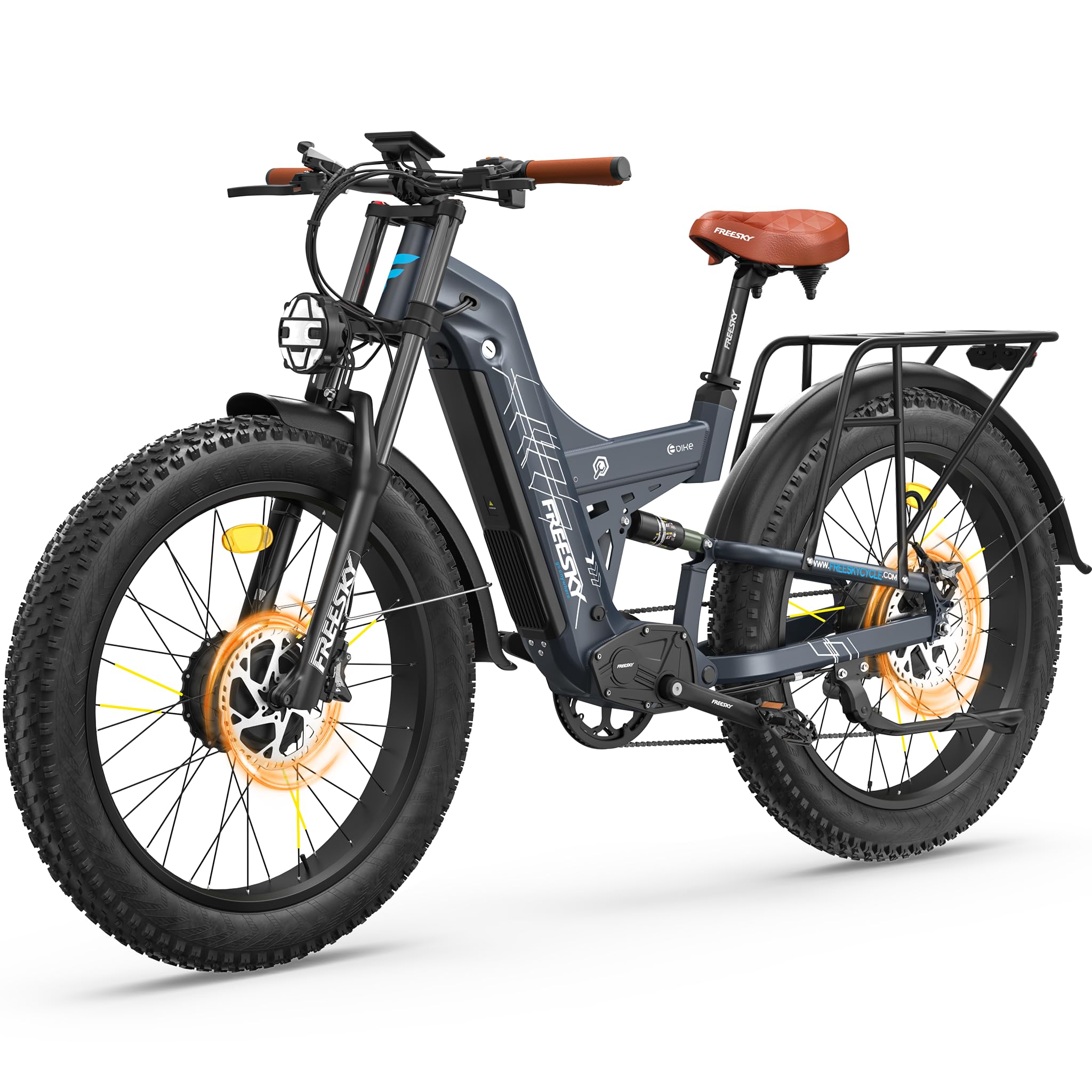 FREESKY Warrior Pro 240NM Dual Motor Electric Bike for Adults, 48V 30Ah LG Cells Battery 190KM Long Range AWD Electric Mountain Bike, 26" Fat tyre All-Terrain Electric Bicycle Full Suspension E-Bike