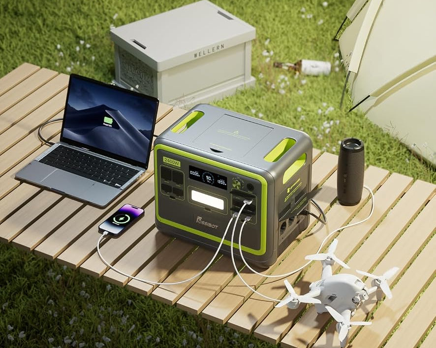 FOSSiBOT Update F2400 Portable Power Station for air conditioning | Lightweight, silent, and 2048Wh LiFePO4,3 x 240V AC Outputs 2400W,100W USB-C Output,for RV/Camping/Home/emergency