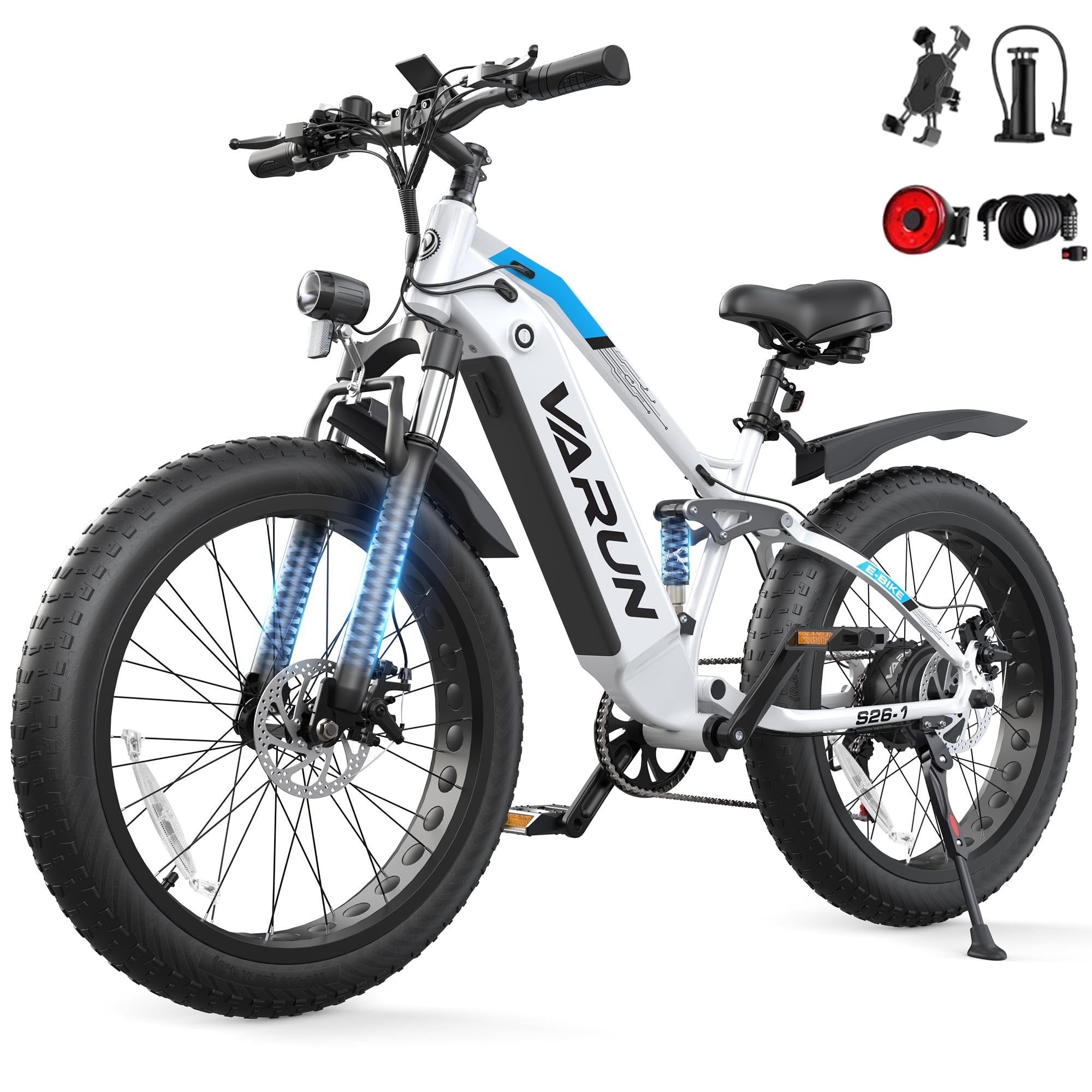 VARUN Electric Bike, 26''* 4.0 Fat Tire E Bike,100-150km Max Range | 48V 13AH/18AH Lithium Battery, 250W Motor, LCD Display with 5 PAS, 7 Speed, All Terrains