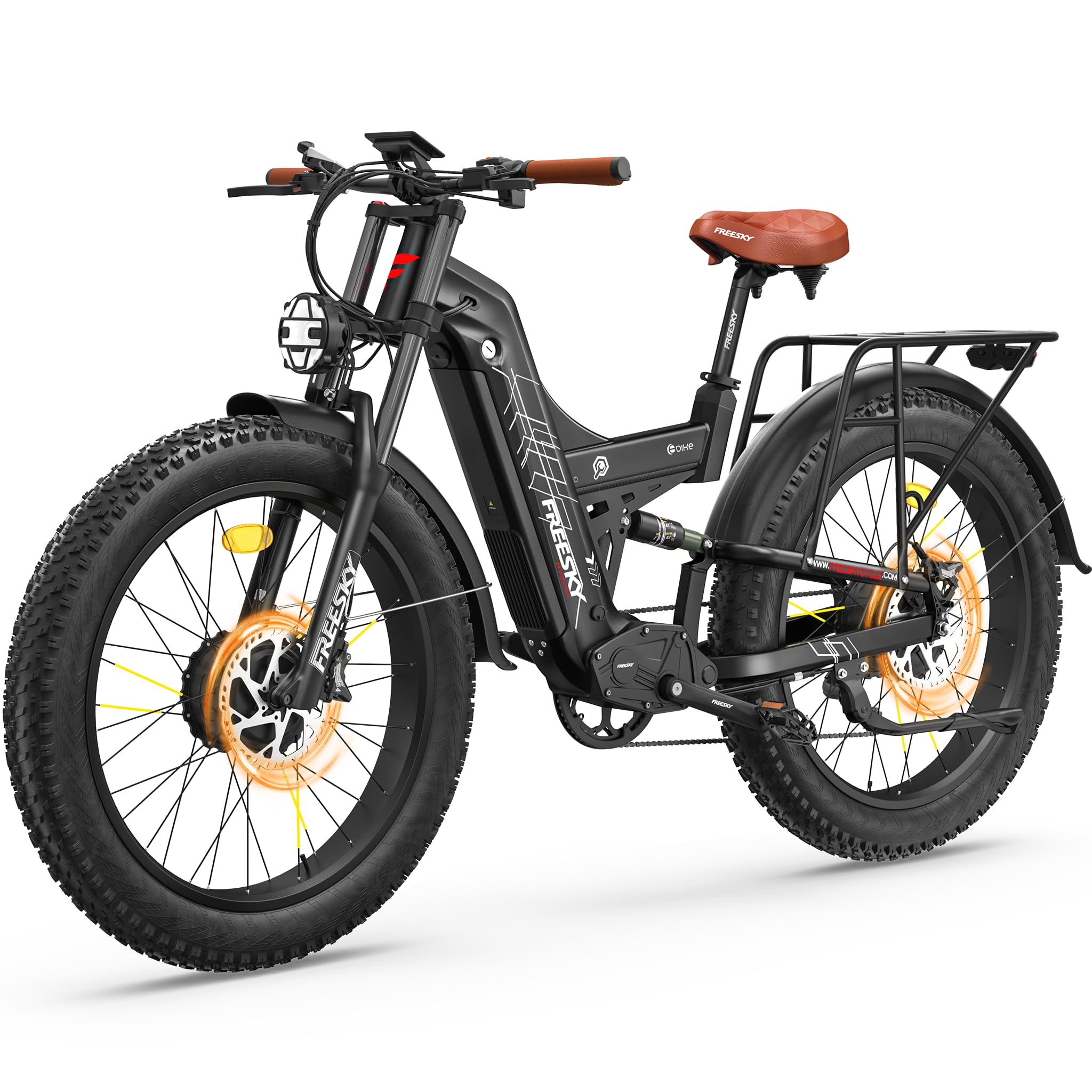 FREESKY Warrior Pro 240NM Dual Motor Electric Bike for Adults, 48V 30Ah LG Cells Battery 190KM Long Range AWD Electric Mountain Bike, 26" Fat tyre All-Terrain Electric Bicycle Full Suspension E-Bike