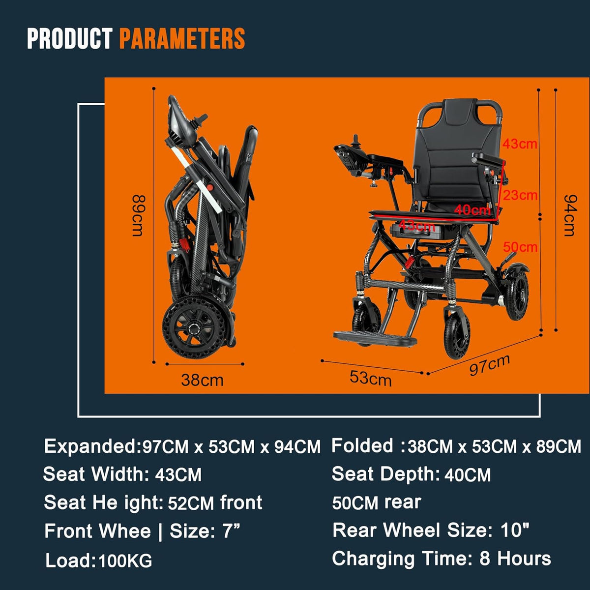 13 kg Carbon Fiber Lightweight Electric Wheelchair for Travel, 19 km Long Travel Range Wheelchair, Airline Approved, Dual Braking System, Power Wheelchairs for Senior