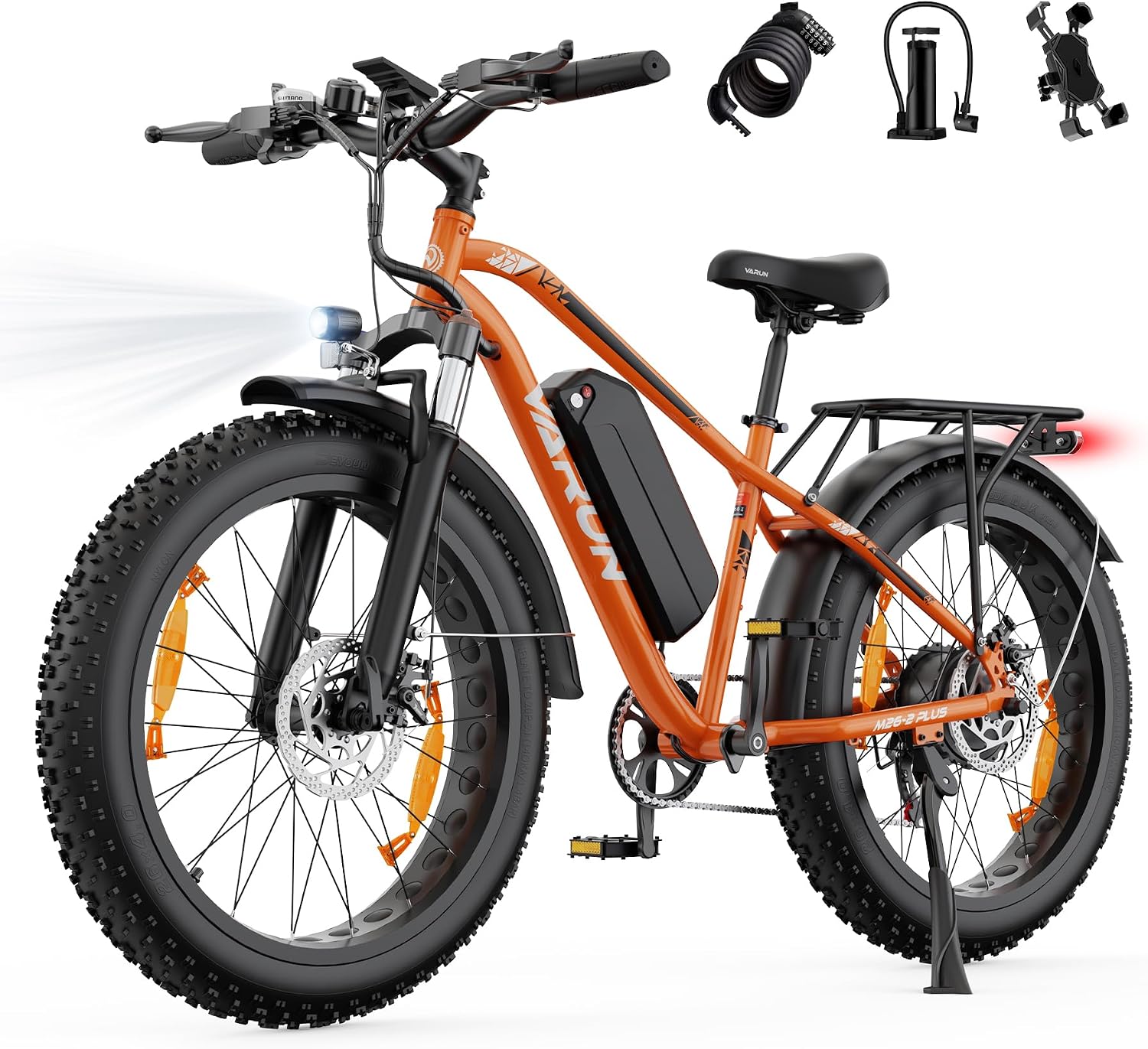 VARUN 26" 4.0 Fat Tire Electric Bike with 48V 18Ah Battery, 95+ Miles Range | 250W 80Nm Motor, Rear Rack, Max 330LBS, 7 Speed, All-Terrain Electric Bicycle for Off Road & Commute